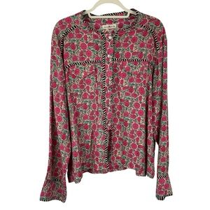 NWT Natural Life Floral Long Sleeve Button Up Blouse Size XL
